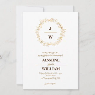 Gold elegant botanical crest monogram frame invitation