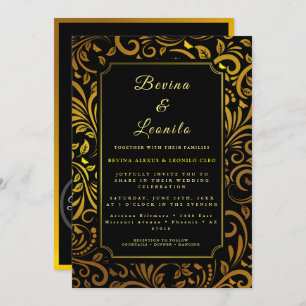Gold Elegant Botanical Seamless Script M   Wedding Invitation