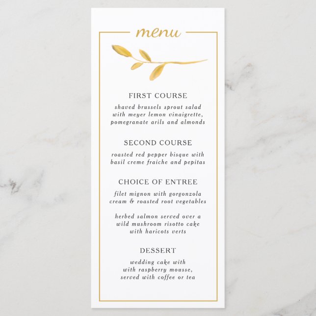 Gold elegant branch. Chic modern Wedding Menu (Front)