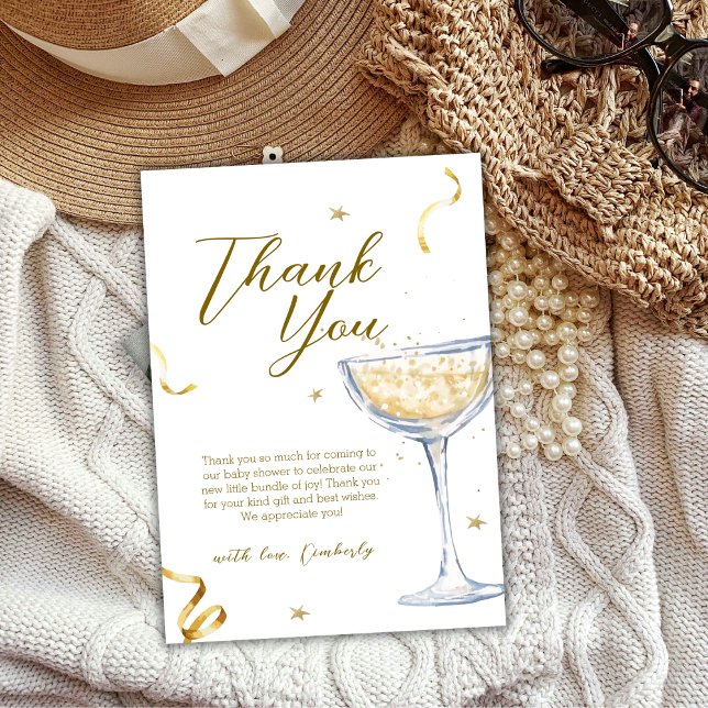 Gold Elegant Brunch Bubbly Champagne Baby Shower  Thank You Card (Gold Elegant Brunch Bubbly Champagne Baby Shower Thank You Card)