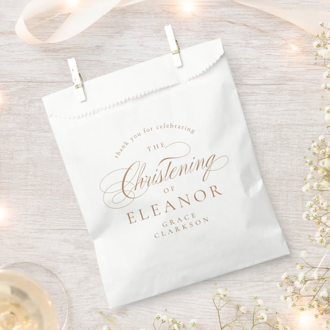 Gold Elegant Calligraphy Christening Thank You Favour Bag (Clipped)