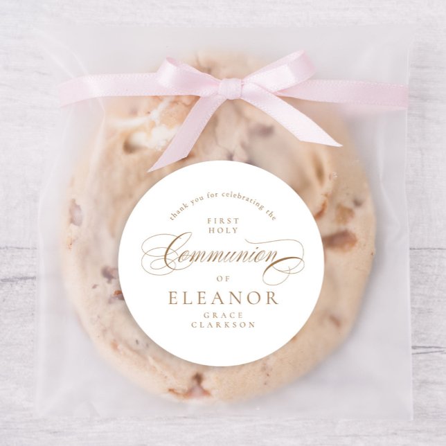 Gold Elegant Calligraphy First Communion Thank You Classic Round Sticker (Creator Uploaded)