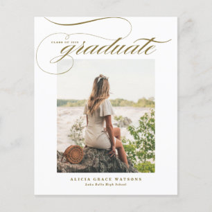 Gold Elegant Calligraphy Graduation Invitation