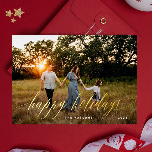Gold Elegant Calligraphy Happy Holidays Foil Holiday Card