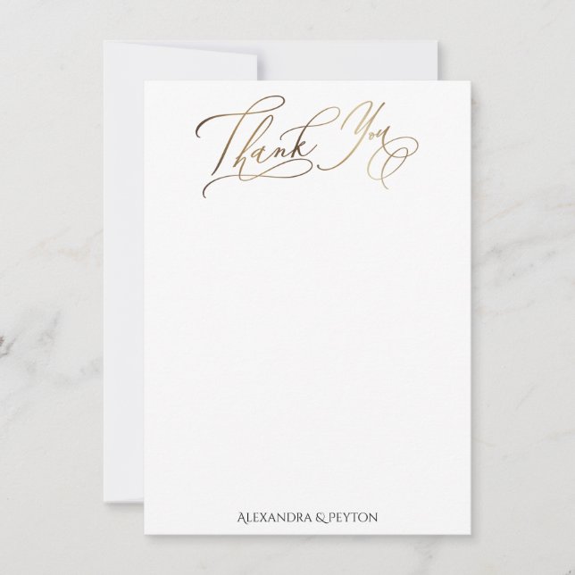 Gold Elegant Calligraphy Over White Thank You Card (Front)