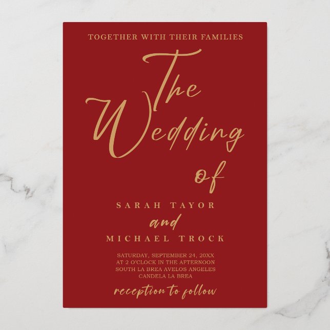 Gold Elegant calligraphy | Red Wedding invitation (Front)