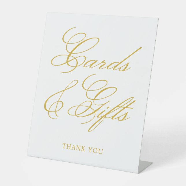 Gold Elegant Calligraphy Wedding Cards & Gifts Pedestal Sign (Front)