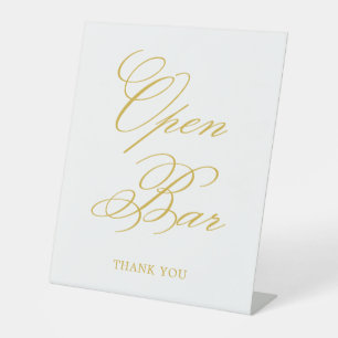 Gold Elegant Calligraphy Wedding Open Bar Pedestal Sign