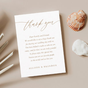 Gold Elegant Calligraphy Wedding Thank You  Place Card