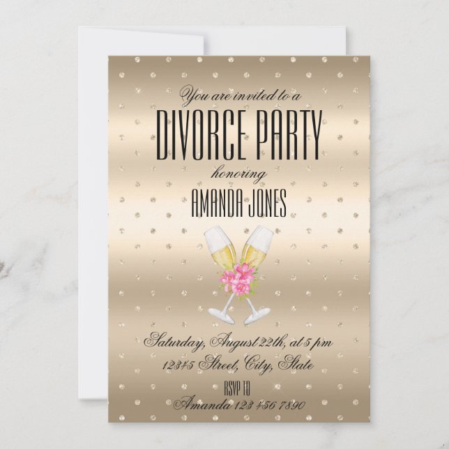 Gold elegant champagne divorce party invitation (Front)