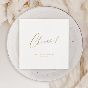 Gold elegant cheers script minimalist wedding napkin