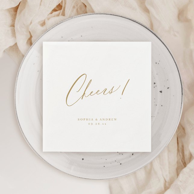Gold elegant cheers script minimalist wedding napkin (Gold elegant cheers script minimalist wedding napkins)