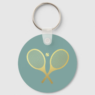 Gold Elegant Chic Classic Tennis Racquets Ball  Key Ring
