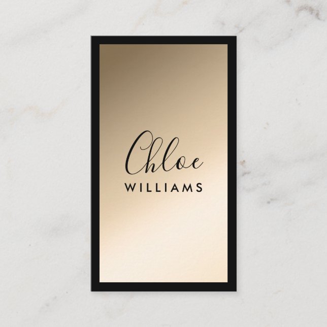 Gold elegant chic ombre gradient black script business card (Front)