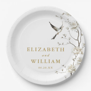 Gold Elegant Chinoiserie Floral Garden Wedding Paper Plate