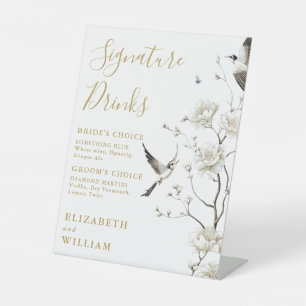 Gold Elegant Chinoiserie Signature Drinks Wedding Pedestal Sign