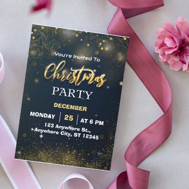Gold Elegant Christmas Party Invitation (Creator Uploaded)