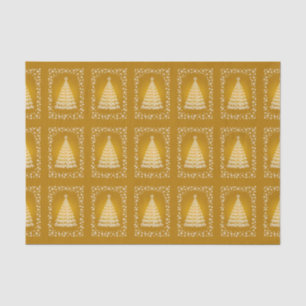Gold Elegant Christmas Tree And Stars Tissue Paper