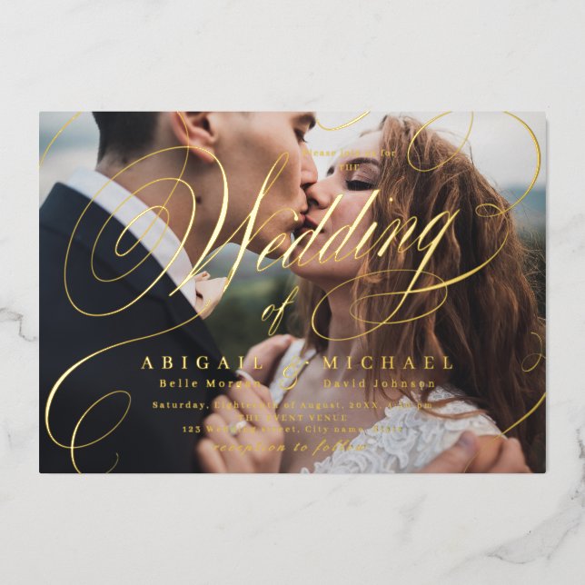Gold elegant classic calligraphy photo wedding (Front)