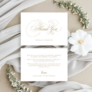 Gold elegant classic calligraphy vintage wedding thank you card