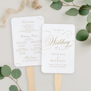 Gold elegant classic calligraphy wedding programs hand fan
