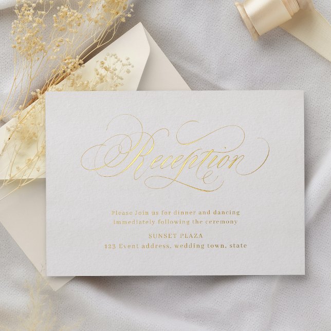 Gold elegant classic calligraphy wedding reception foil invitation postcard (Gold elegant classic calligraphy wedding reception foil card)