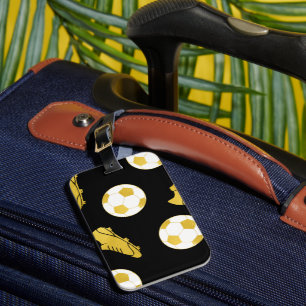 Gold Elegant Classic Soccer Cleats Ball Black Luggage Tag