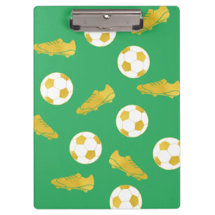 Gold Elegant Classic Soccer Cleats Ball Green Clipboard