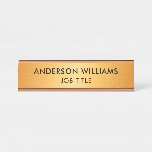 Gold Elegant Classy Minimalist Custom Desk Name Plate (Front)