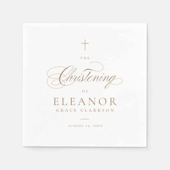 Gold Elegant Cross Script Calligraphy Christening Napkin (Front)