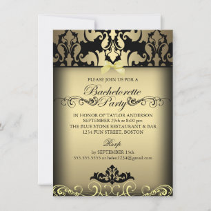 Gold Elegant Damask Bachelorette Party Invite