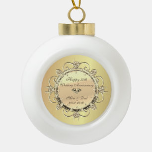 Gold Elegant Diamonds 50th Wedding Anniversary Ceramic Ball Christmas Ornament