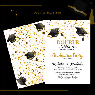 Gold Elegant double  Celebration Graduation Party  Invitation