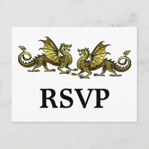 Gold Elegant Dragons Response Postcard