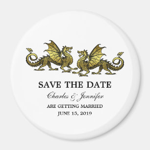 Gold Elegant Dragons Save the Date Magnet