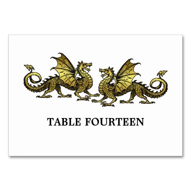 Gold Elegant Dragons Table Card (Front)