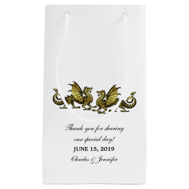 Gold Elegant Dragons Wedding Gift Bag (Front)