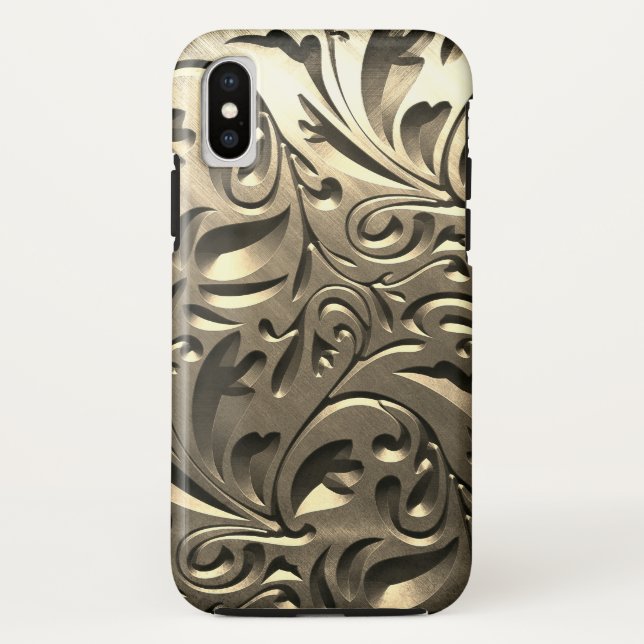 Gold elegant engraved metal look abstract Case-Mate iPhone case (Back)