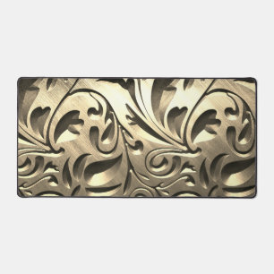 Gold elegant engraved metal look abstract desk mat