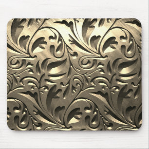 Gold elegant engraved metal look abstract mouse pad