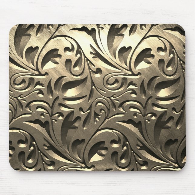 Gold elegant engraved metal look  abstract mouse pad (Front)