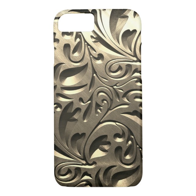 Gold elegant engraved metal look floral abstract Case-Mate iPhone case (Back)