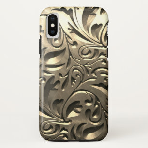 Gold elegant engraved metal look floral abstract iPhone x case