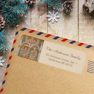Gold Elegant Epiphany Christmas Nativity Mediaeval Return Address Label