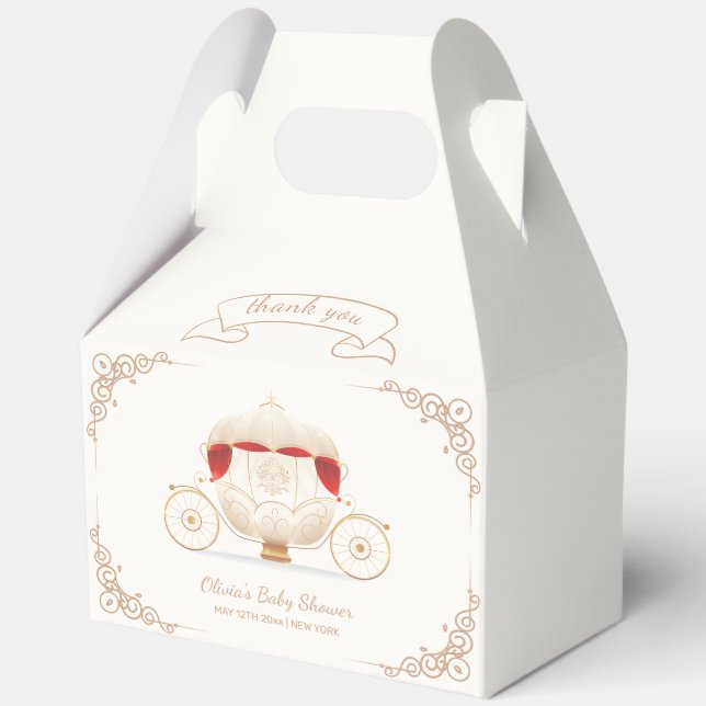 Gold Elegant Fairy Carriage Baby Shower Thank You Favour Box (Front)