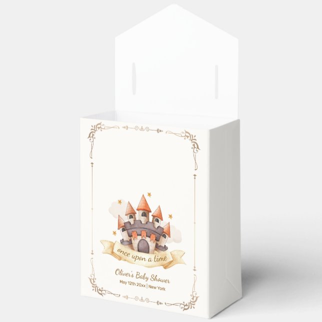 Gold Elegant Fairytale Prince Castle Baby Shower Favour Box (Open)