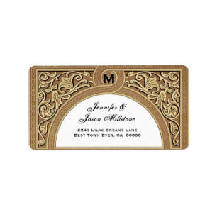 GOLD Elegant Floral Arch Wedding Address Label