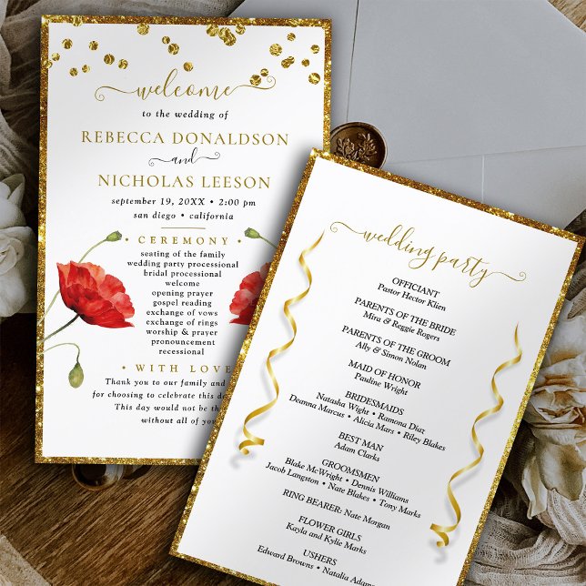 Gold Elegant Floral Calligraphy Wedding Program (Creator Uploaded)