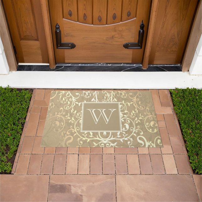 Gold Elegant Flourish Monogram Doormat (Outdoor)
