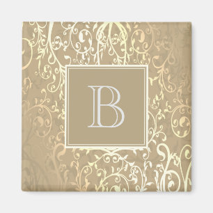 Gold Elegant Flourish Monogram Magnet